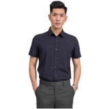 Áo Sơ Mi Nam Tay Ngắn Aristino ASS035S9 Màu Xanh Tím Than In Lá Dáng Slim Fit Vải Sợi Tre