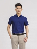 Áo Sơ Mi Nam Tay Ngắn Aristino ASS038S9 Màu Xanh Tím Than Kiểu Dáng Slim Fit Vải Sợi Tre