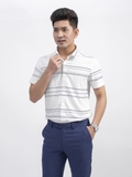 Áo Sơ Mi Nam Tay Ngắn Aristino ASS051S9 Màu Trắng Kẻ Ngang Xanh Đậm Dáng Slim Fit Tà Lượn Vải Sợi Sồi