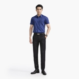 Áo Sơ Mi Nam Ngắn Tay Aristino ASS315S2 Dáng Perfect Fit Tà Bằng Có Túi Màu Xanh Kẻ Trắng Vải Sợi Sồi
