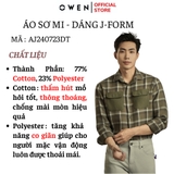 Áo Sơ Mi Nam Tay Dài Owen AJ240723DT màu rêu kẻ caro Dáng J - form suông rộng tà lượn 2 túi ngực có nắp Chất liệu CVC dày dặn