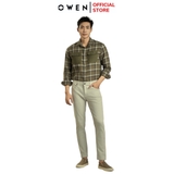 Áo Sơ Mi Nam Tay Dài Owen AJ240723DT màu rêu kẻ caro Dáng J - form suông rộng tà lượn 2 túi ngực có nắp Chất liệu CVC dày dặn