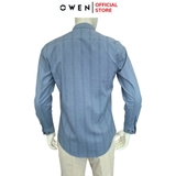 Áo sơ mi nam tay dài Owen AS250349D màu xanh đậm kẻ dọc dáng ôm slim fit là lượn không túi chất liệu modal spandex