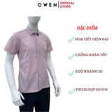 Áo sơ mi nam tay ngắn Owen AB250079NT màu hồng nhạt dáng suông body fit tà bằng có túi chất liệu Bambo linen