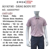 Áo sơ mi nam tay ngắn Owen AB250079NT màu hồng nhạt dáng suông body fit tà bằng có túi chất liệu Bambo linen