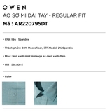 Áo Sơ Mi Nam Tay Dài Owen AR220795DT Màu xanh mint melange kẻ caro xanh đậm Dáng Regular Fit Vải Microfiber