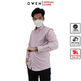 Áo Sơ Mi Nam Tay Dài Owen AR230030DT màu kẻ caro nhỏ hồng dáng regular fit tà lượn có túi vải sợi tre