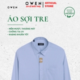 Áo Sơ Mi Nam Tay Dài Owen AR230693DT màu kẻ caro xanh trắng dáng regular fit tà lượn có túi chất liệu sợi tre