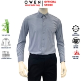 Áo Sơ Mi Nam Tay Dài Owen AR230730DT màu kẻ nhuyễn xanh dáng regular fit tà lượn có túi chất liệu sợi sồi