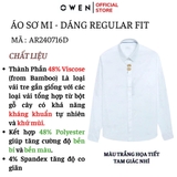 Áo Sơ Mi Nam Tay Dài Owen AR240716D màu trắng họa tiết tam giác nhí dáng suông regular fit tà lượn có túi chất liệu Spandex