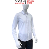 Áo sơ mi nam tay dài Owen AR250075D màu trắng in họa tiết dáng suông regular fit tà lượn không túi chất liệu bamboo linen