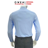 Áo Sơ Mi Nam Tay Dài Owen AS230532D màu in xanh trắng dáng slim fit tà lượn có túi chất liệu nylon