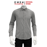 Áo Sơ Mi Nam Tay Dài Owen AS230557D màu dobby xám dáng slim fit tà lượn không túi chất liệu sợi tre