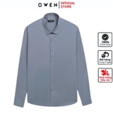 Áo sơ mi nam tay dài Owen AS250012D màu xanh xám dáng ôm slim fit tà lượn không túi chất liệu Modal
