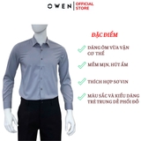 Áo sơ mi nam tay dài Owen AS250012D màu xanh xám dáng ôm slim fit tà lượn không túi chất liệu Modal