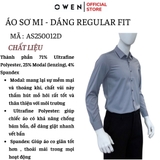 Áo sơ mi nam tay dài Owen AS250012D màu xanh xám dáng ôm slim fit tà lượn không túi chất liệu Modal