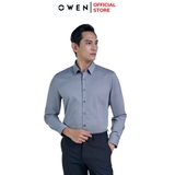 Áo sơ mi nam tay dài Owen AS250012D màu xanh xám dáng ôm slim fit tà lượn không túi chất liệu Modal