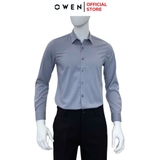 Áo sơ mi nam tay dài Owen AS250012D màu xanh xám dáng ôm slim fit tà lượn không túi chất liệu Modal