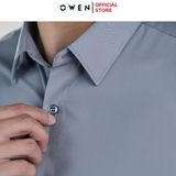Áo sơ mi nam tay dài Owen AS250012D màu xanh xám dáng ôm slim fit tà lượn không túi chất liệu Modal