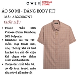 Áo sơ mi nam tay ngắn Owen AB250067NT màu be đậm kẻ caro dáng suông body fit tà lượn có túi Chất liệu bamboo poly