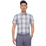 Áo Sơ Mi Nam Tay Ngắn Aristino ASS022S9 Màu Trắng Caro Xanh Nhạt  Dáng Slim Fit Vải Sợi Sồi