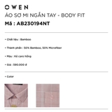 Áo Sơ Mi Nam Tay Ngắn Owen AB230194NT màu hồng dáng body fit tà bằng có túi vải sợi tre