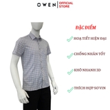 Áo sơ mi nam tay ngắn Owen AB250040NT màu xám kẻ caro dáng suông bodyfit tà bằng có túi chất liệu bamboo poly