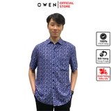 Áo Sơ Mi Nam Tay Ngắn Owen AE230073NT màu xanh navy dáng relaxfit tà bằng có túi vải viscose