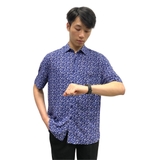 Áo Sơ Mi Nam Tay Ngắn Owen AE230073NT màu xanh navy dáng relaxfit tà bằng có túi vải viscose