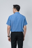 Áo Sơ Mi Nam Tay Ngắn Owen AR220413NT Màu Xanh Da Trời Đậm Kẻ Ngang Dáng Regular Fit Có Túi Chất Vải Bạc Hà