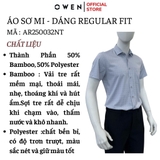 Áo sơ mi nam tay ngắn Owen AR250032NT màu xanh chấm bi dáng suông regular fit tà lượn có túi chất liệu Bamboo poly