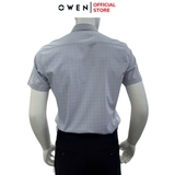 Áo sơ mi nam tay ngắn Owen AR250032NT màu xanh chấm bi dáng suông regular fit tà lượn có túi chất liệu Bamboo poly