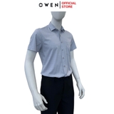 Áo sơ mi nam tay ngắn Owen AR250032NT màu xanh chấm bi dáng suông regular fit tà lượn có túi chất liệu Bamboo poly