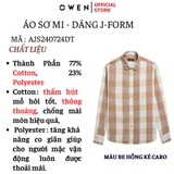 Áo Sơ Mi Nam Tay Dài Owen AJ240724DT màu be hồng kẻ caro Dáng J - form suông rộng tà lượn có túi ngực Chất liệu CVC dày dặn