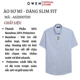Áo sơ mi nam tay ngắn Owen AS250072N màu xanh nhạt in họa tiết dáng ôm slim fit tà lượn không túi Chất liệu bamboo poly