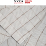 Áo sơ mi nam tay ngắn Owen AB250069NT màu be nhạt kẻ caro dáng suông body fit tà lượn có túi Chất liệu bamboo poly