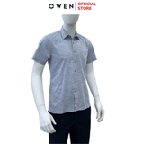 Áo sơ mi nam tay ngắn Owen AB250073NT màu xanh họa tiết dáng suông body fit tà bằng có túi chất liệu bambo poly