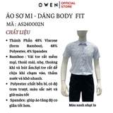 Áo sơ mi nam tay ngắn Owen AS240002N màu xanh nhạt in họa tiết dáng ôm slim fit tà lượn không túi chất liệu bamboo poly