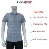 Áo sơ mi nam tay ngắn Owen AB250053NT màu xanh kẻ caro dáng suông body fit tà lượn có túi Chất liệu Knit