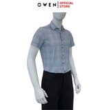 Áo sơ mi nam tay ngắn Owen AB250053NT màu xanh kẻ caro dáng suông body fit tà lượn có túi Chất liệu Knit