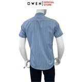 Áo sơ mi nam tay ngắn Owen AB250089NT màu xanh đậm dáng suông body fit tà bằng có túi Chất liệu Bamboo poly