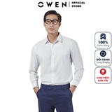 Áo Sơ Mi Trắng Nam Tay Dài Owen AR22982D màu trắng trơn dáng regular fit tà lượn không túi vải café