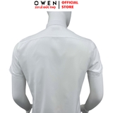 Áo Sơ Mi Trắng Nam Tay Ngắn Owen AS230319N màu trắng trơn dáng slim fit tà lượn không túi vải nano