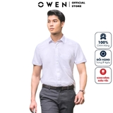 Áo Sơ Mi Trắng Nam Tay Ngắn Owen AR230328NT (AR240102NT) màu trắng dáng regular fit tà lượn có túi vải sợi sồi