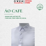 Áo Sơ Mi Trắng Nam Tay Dài Owen AS230323D màu trắng trơn dáng slim fit tà lượn không túi chất liệu café