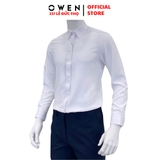 Áo Sơ Mi Trắng Nam Tay Dài Owen AS230323D màu trắng trơn dáng slim fit tà lượn không túi chất liệu café