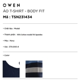 Áo Thun Nam Tay Ngắn Không Cổ Owen TSN231434 màu navy dáng body fit vải cotton modal