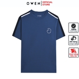 Áo Thun Nam Tay Ngắn Không Cổ Owen TSN253668 màu xanh dương dáng body fit tà bằng cổ tròn chất liệu cotton