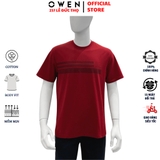 Áo Thun Nam Tay Ngắn Không Cổ Owen TSN253669 màu đỏ đậm dáng suông tà bằng cổ tròn chất liệu cotton