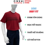 Áo Thun Nam Tay Ngắn Không Cổ Owen TSN253669 màu đỏ đậm dáng suông tà bằng cổ tròn chất liệu cotton